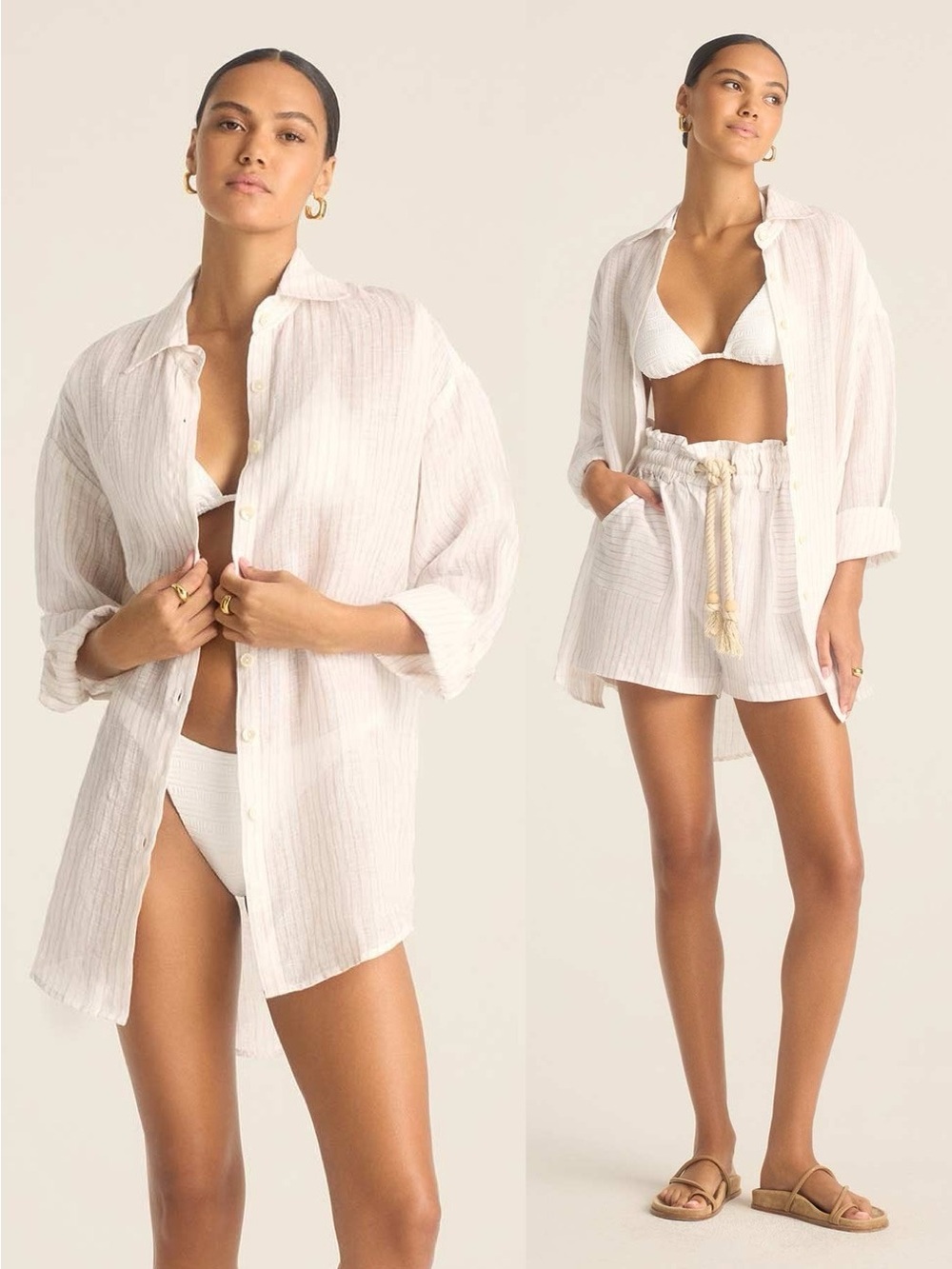 Vitamin A Playa Boyfriend Button Down Shirt in Striped Eco 100% Linen